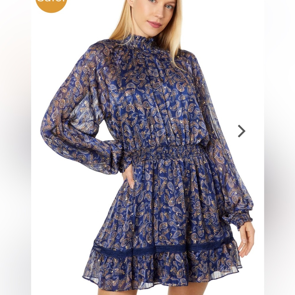 Lost + Wander Navy Paisley Long Sleeve Dress
